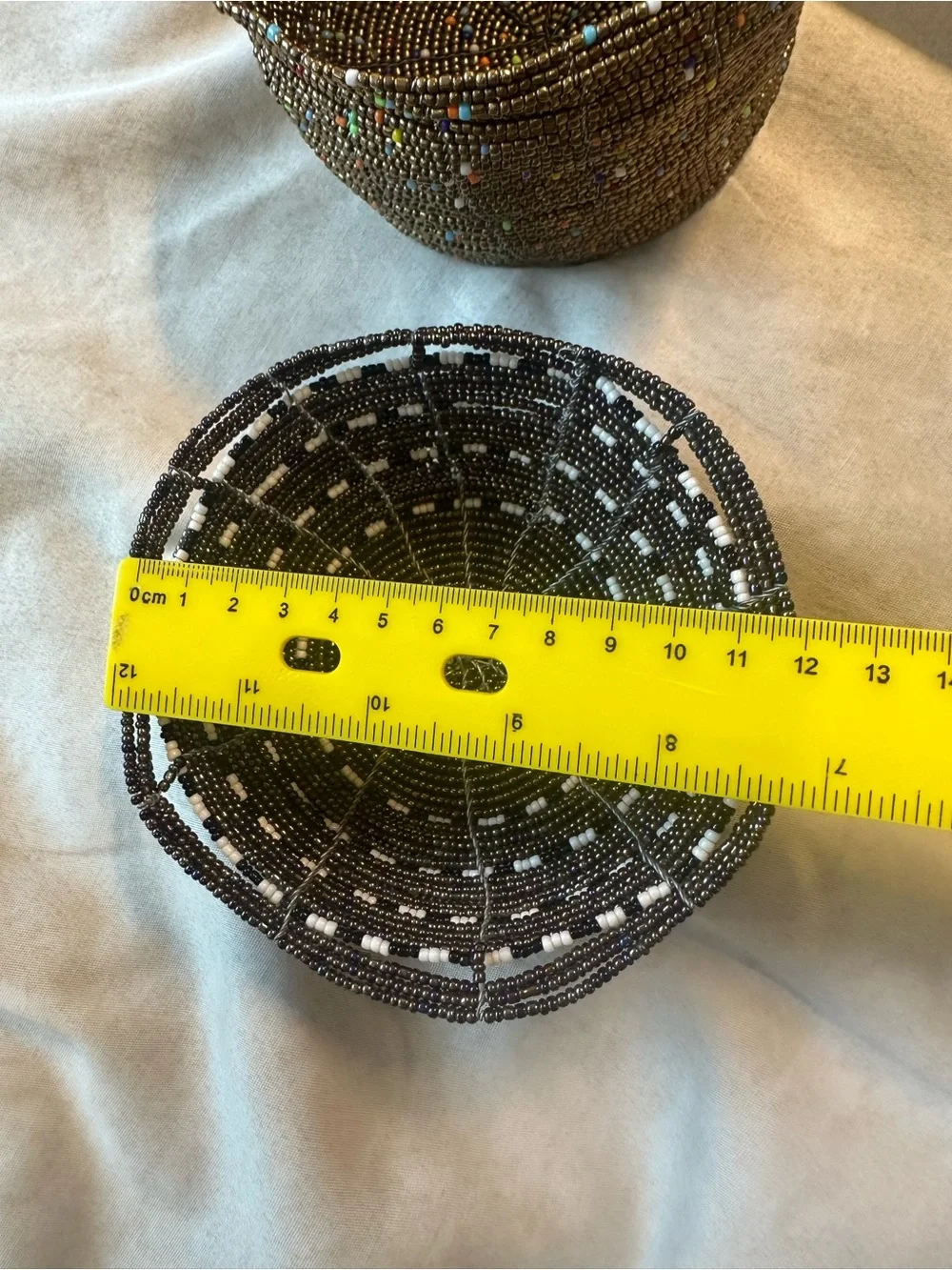 Handcrafted Black Beaded Decorative Bowl and Basket Set